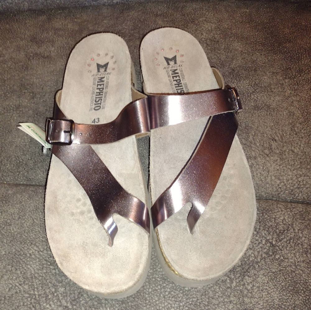 Mephisto Helen Sandals Bronze Size 43, 10.5, NWT, No Box, Metallic, Leather